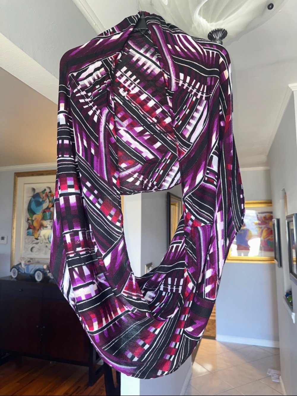 🌺 Abstract Geometric Infinity Scarf in Purple and Black